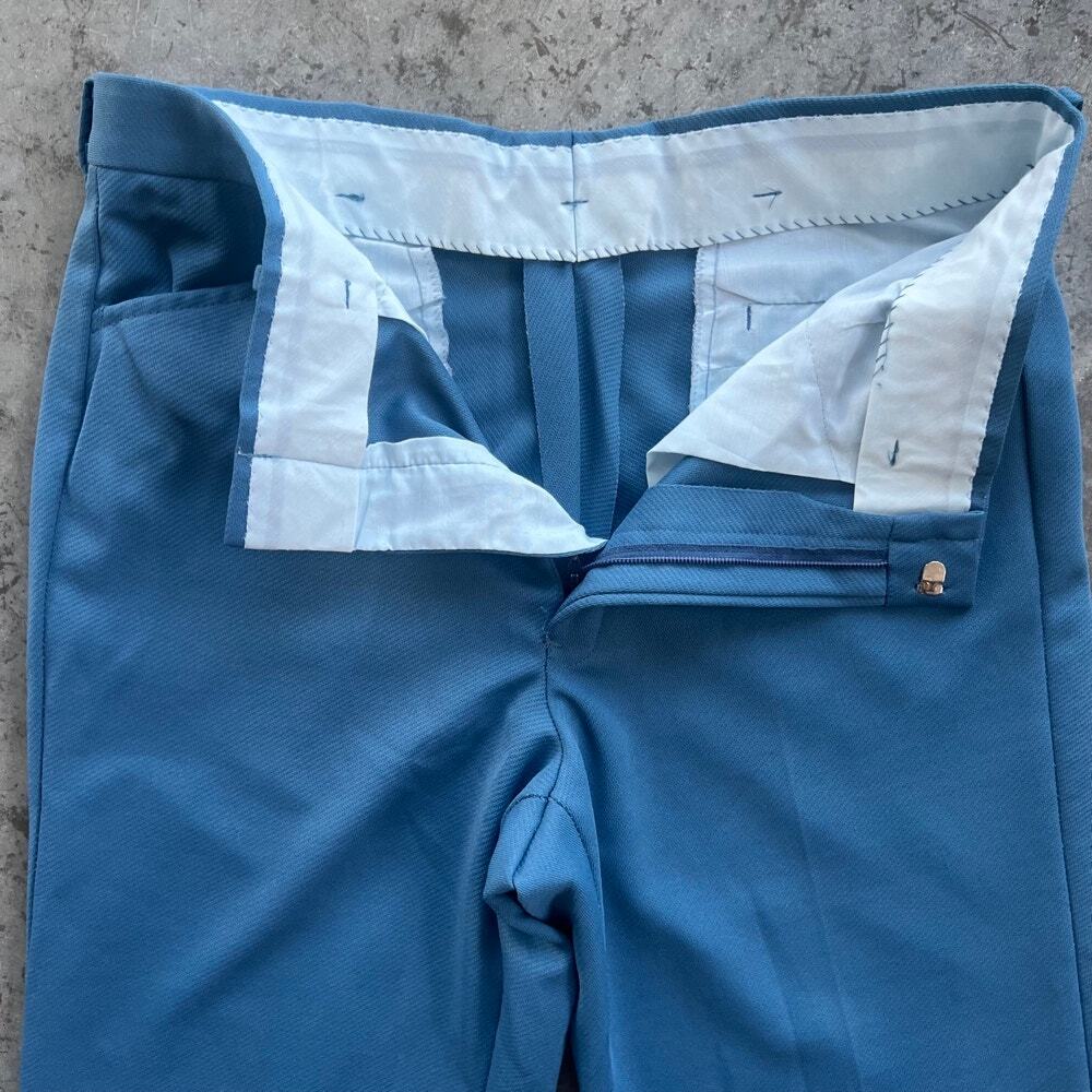 Vintage 70s Blue Textured Polyester Slacks Talon Zipper 34 - Picture 5 of 10